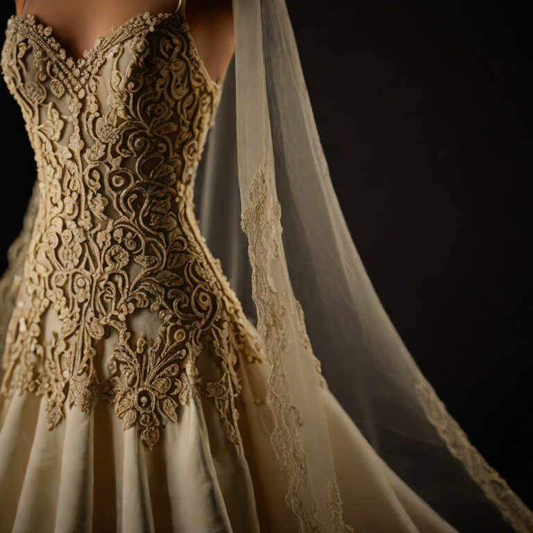 Ivory lace wedding gown with flowing veil